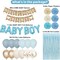 Dusty Blue Baby Shower Decorations for Boy with Welcome Baby Banner Baby Boy Letter Blue Champagne Sand Foil Balloons Fringe Curtains Paper Pom Poms for Boho Baby Shower Gender Reveal Party Supplies
